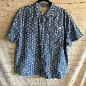 Eddie Bauer Mens Fish Print Button-Up Casual Button-Down Boating Shirt Sz XL EUC